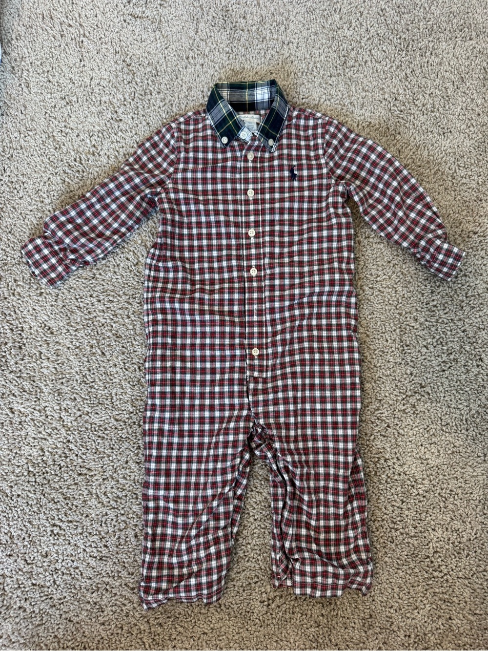 Ralph Lauren Red Plaid Button-Front Onesie
